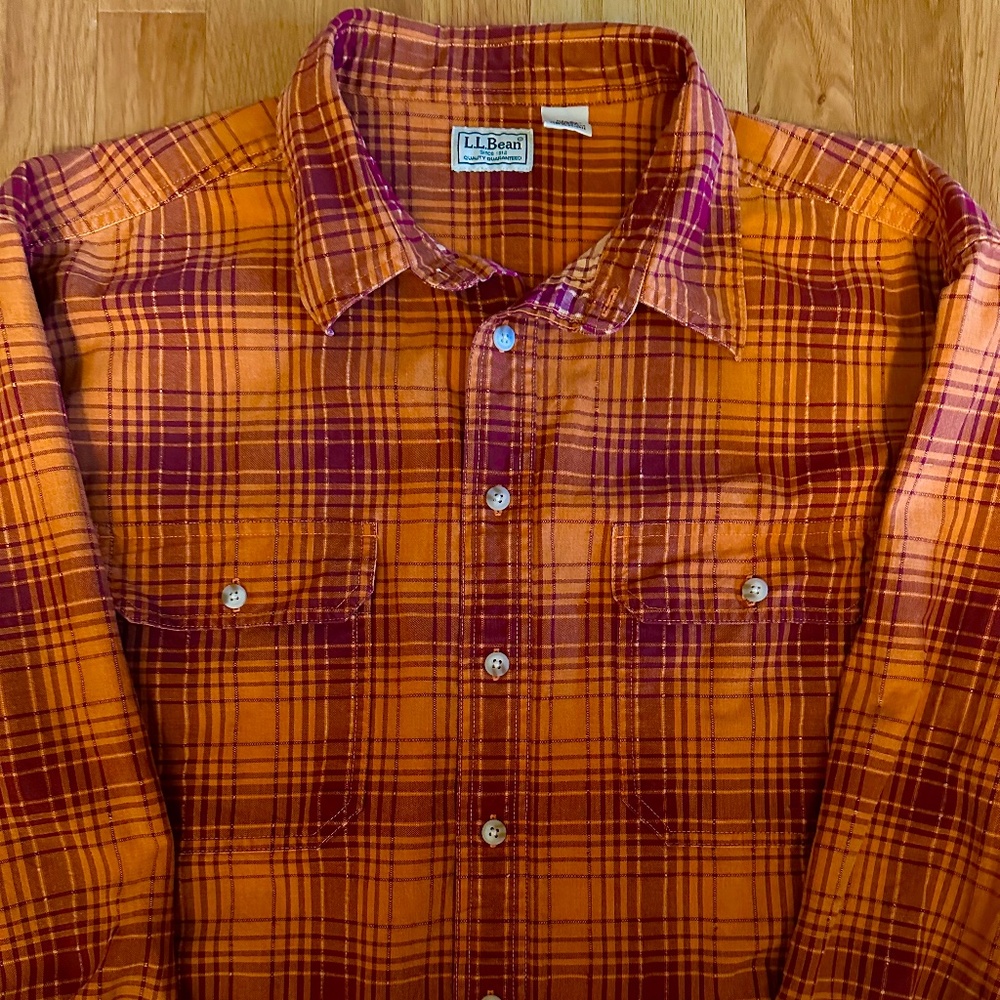 Mens LLBean Long Sleeve Shirt - Size XXL Tall - Orange/Burgundy